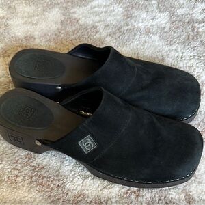 Chanel Vintage Black Suede Clogs